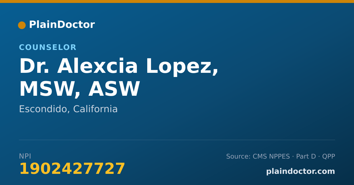 Shareable card for Alexcia Lopez, MSW, ASW - Counselor, Escondido, CA