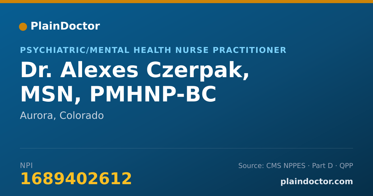 Shareable card for Alexes Czerpak, MSN, PMHNP-BC - Psychiatric/Mental Health Nurse Practitioner, Aurora, CO
