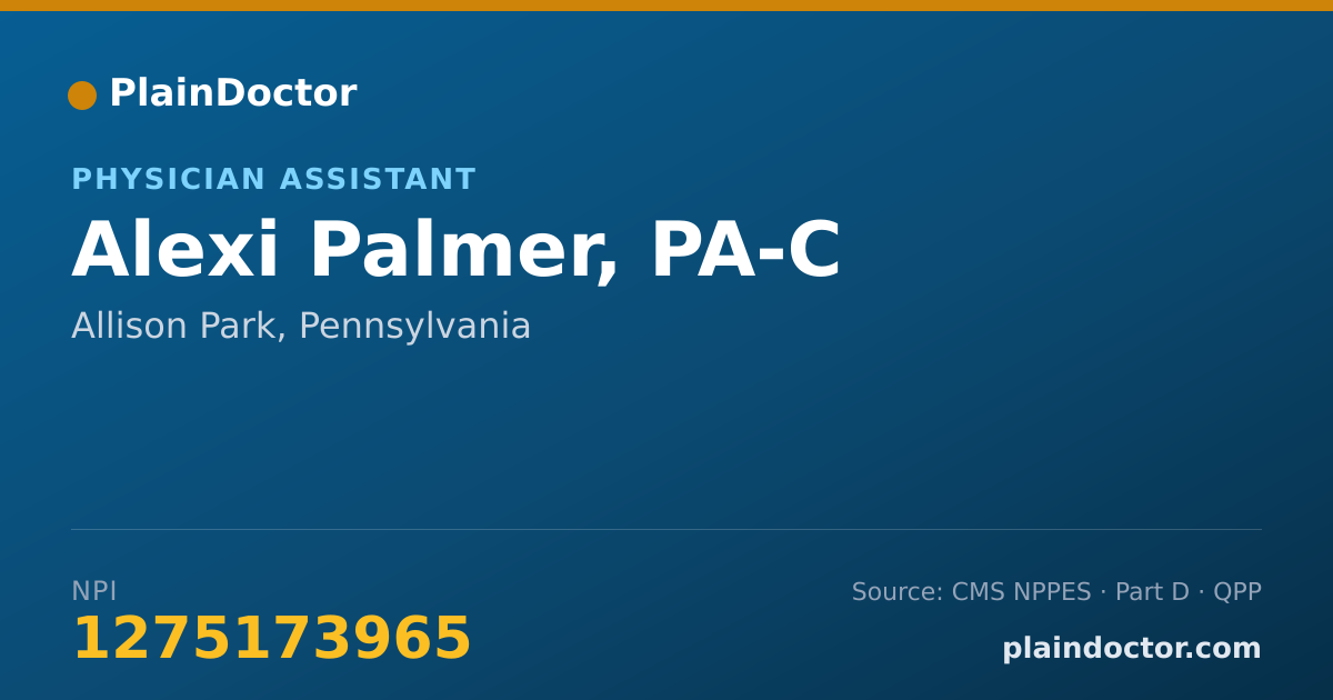 Shareable card for Alexi Palmer, PA-C - Pediatric Emergency Medicine (Emergency Medicine) Physician, Allison Park, PA