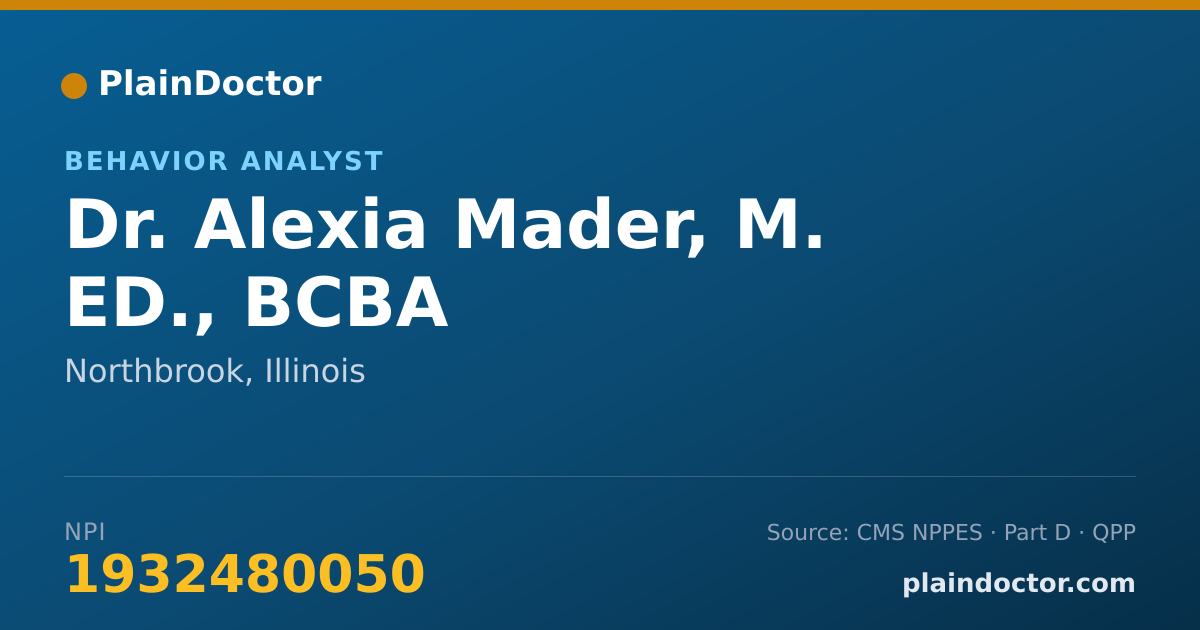 Shareable card for Alexia Mader, M. ED., BCBA - Behavior Analyst, Northbrook, IL