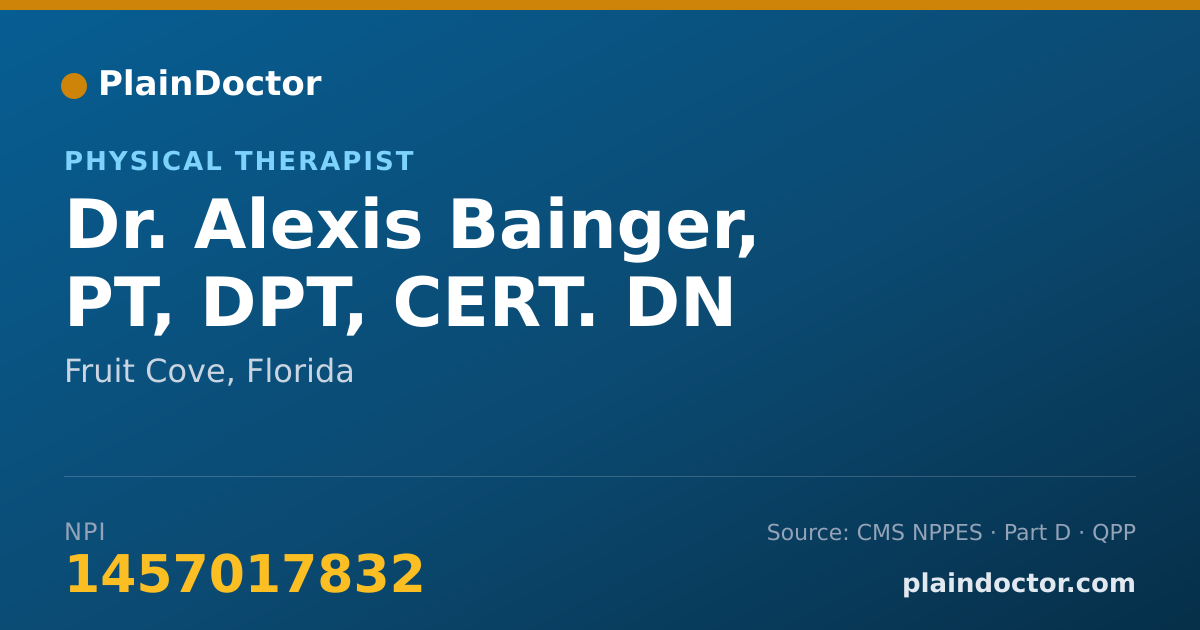 Shareable card for Alexis Bainger, PT, DPT, CERT. DN - Physical Therapist, Fruit Cove, FL