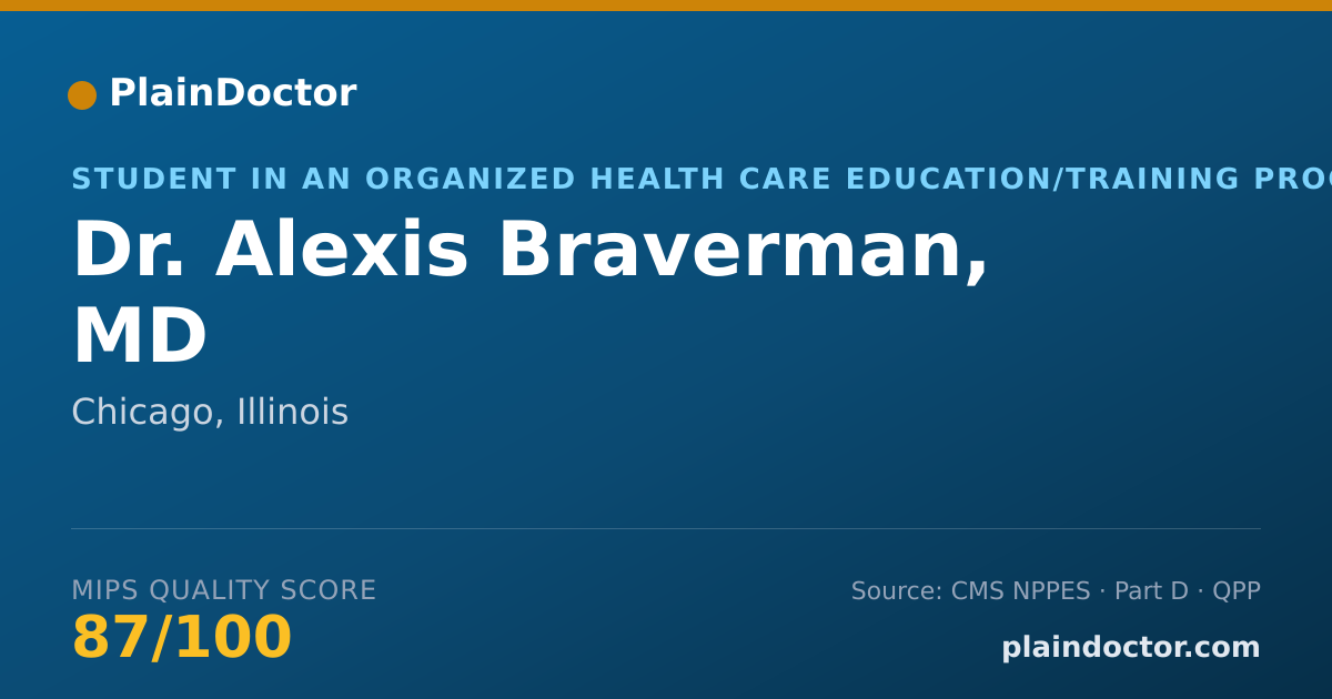 Shareable card for Alexis Braverman, MD - Student in an Organized Health Care Education/Training Program, Chicago, IL