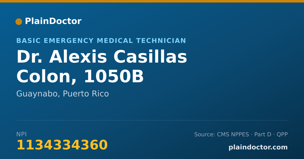 Shareable card for Alexis Casillas Colon, 1050B - Basic Emergency Medical Technician, Guaynabo, PR