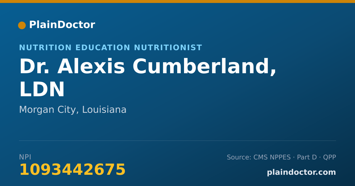 Shareable card for Alexis Cumberland, LDN - Nutrition Education Nutritionist, Morgan City, LA