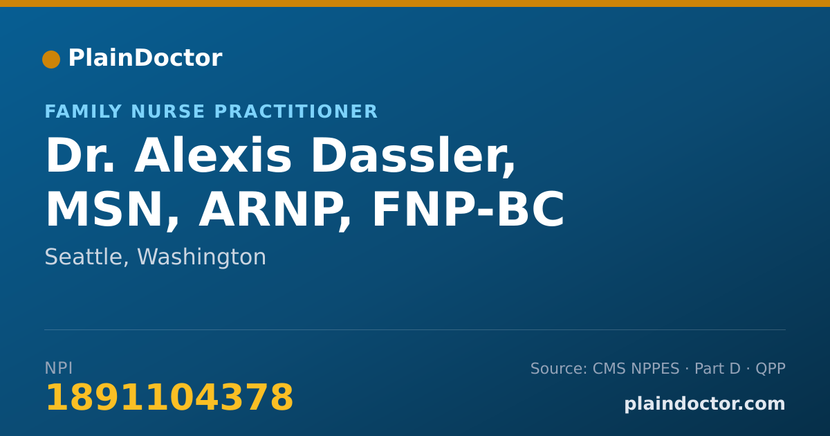 Shareable card for Alexis Dassler, MSN, ARNP, FNP-BC - Family Nurse Practitioner, Seattle, WA