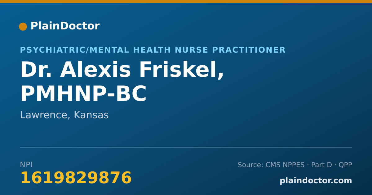Shareable card for Alexis Friskel, PMHNP-BC - Psychiatric/Mental Health Nurse Practitioner, Lawrence, KS