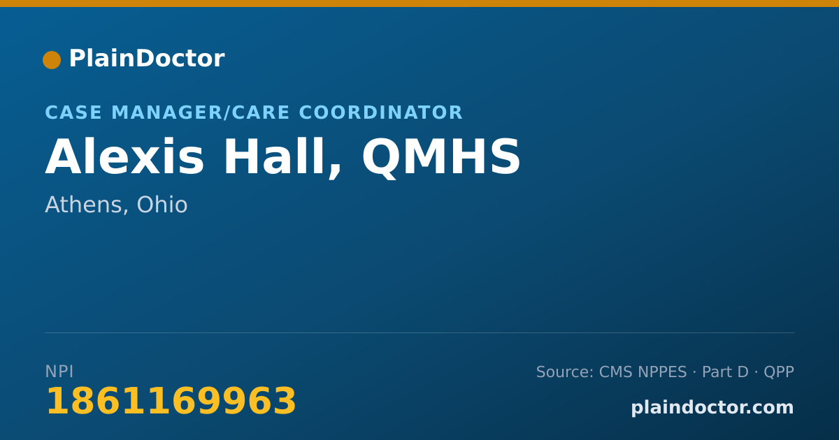 Shareable card for Alexis Hall, QMHS - Case Manager/Care Coordinator, Athens, OH