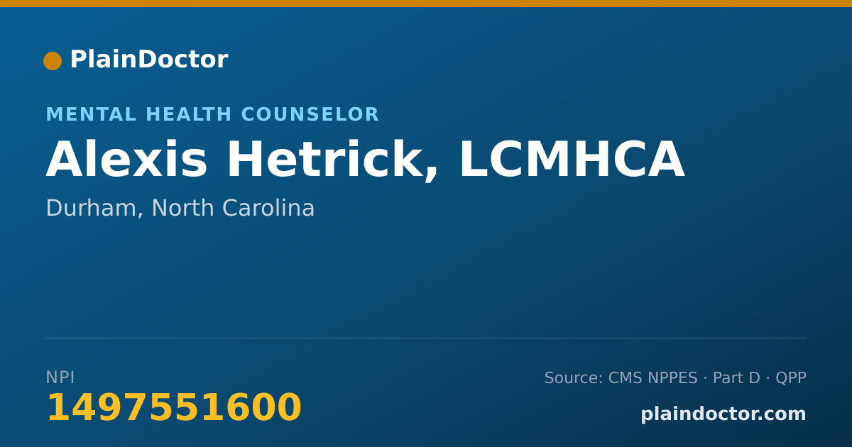 Shareable card for Alexis Hetrick, LCMHCA - Mental Health Counselor, Durham, NC
