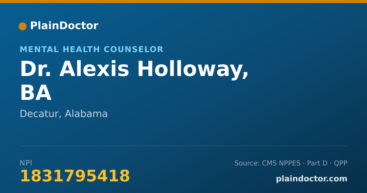 Shareable card for Alexis Holloway, BA - Mental Health Counselor, Decatur, AL