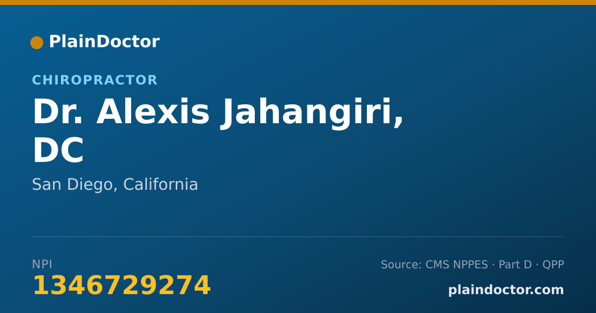 Shareable card for Alexis Jahangiri, DC - Chiropractor, San Diego, CA