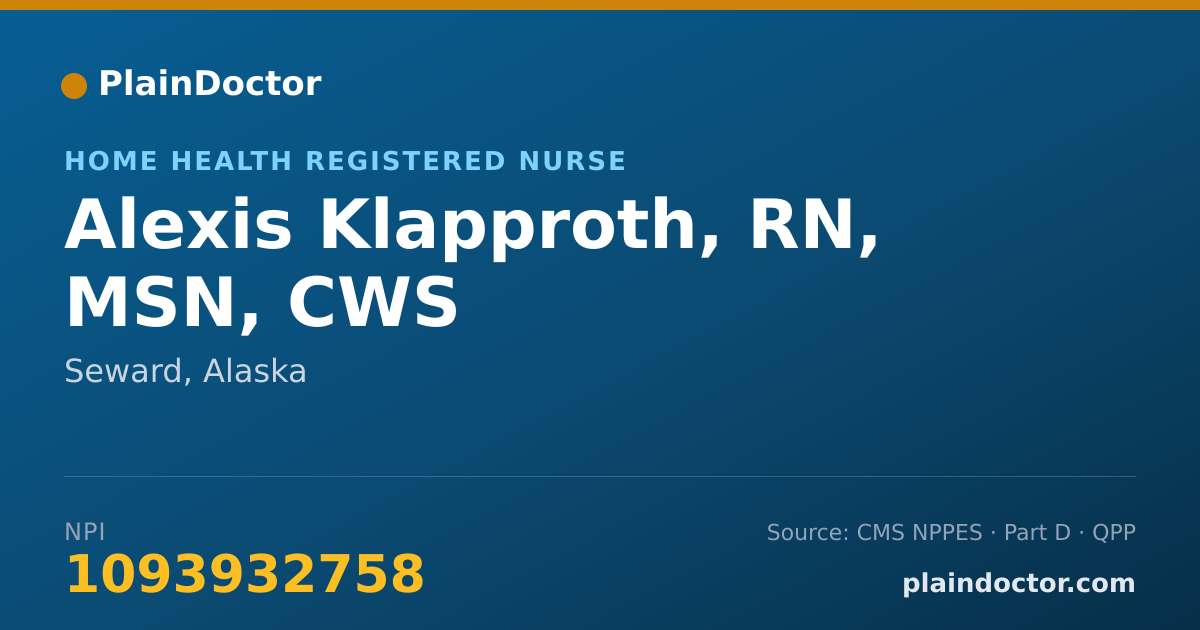 Shareable card for Alexis Klapproth, RN, MSN, CWS - Home Health Registered Nurse, Seward, AK
