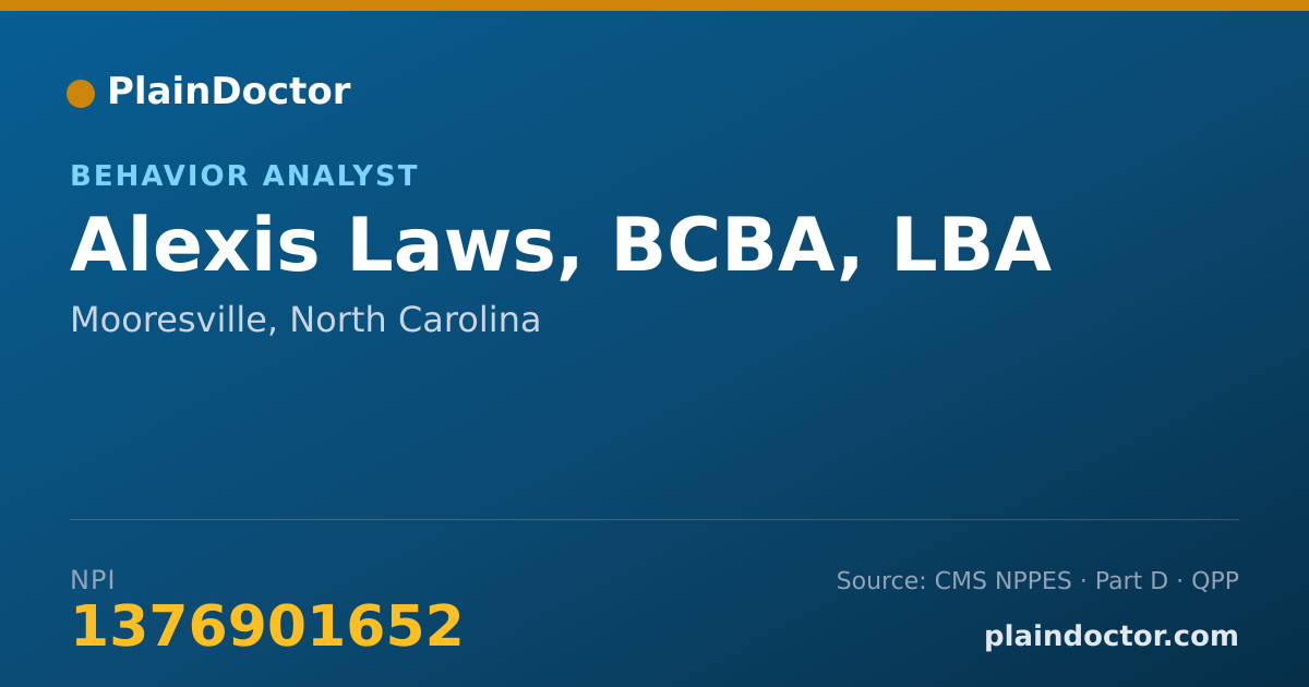 Shareable card for Alexis Laws, BCBA, LBA - Behavior Analyst, Mooresville, NC