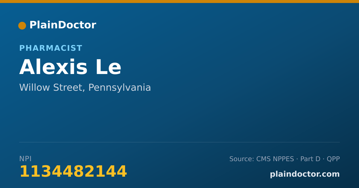 Shareable card for Alexis Le - Pharmacist, Willow Street, PA