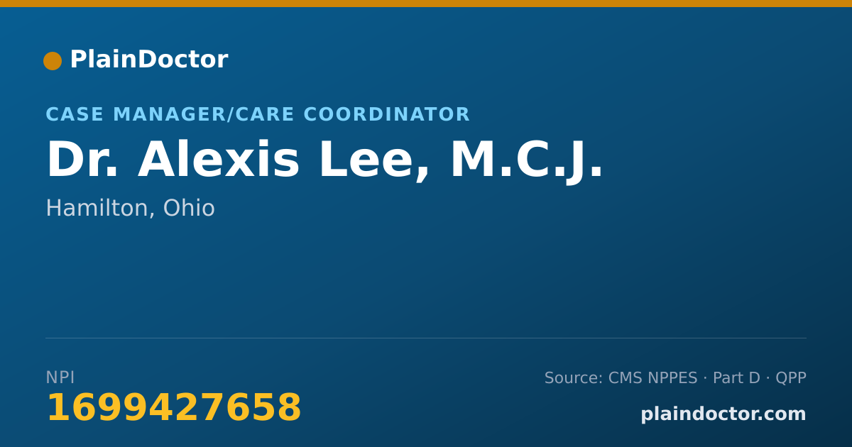 Shareable card for Alexis Lee, M.C.J. - Case Manager/Care Coordinator, Hamilton, OH