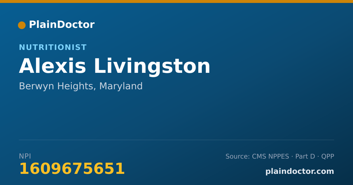 Shareable card for Alexis Livingston - Nutritionist, Berwyn Heights, MD
