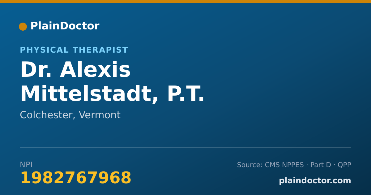 Shareable card for Alexis Mittelstadt, P.T. - Physical Therapist, Colchester, VT