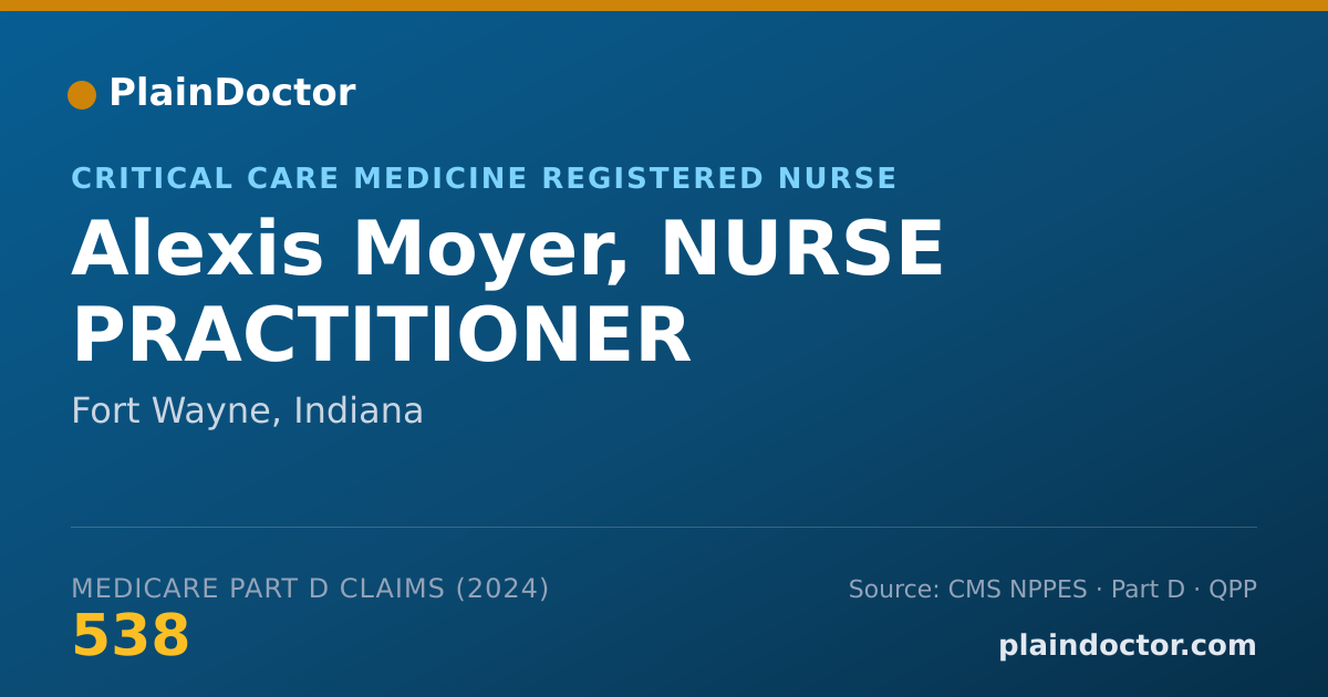 Shareable card for Alexis Moyer, NURSE PRACTITIONER - Critical Care Medicine Registered Nurse, Fort Wayne, IN