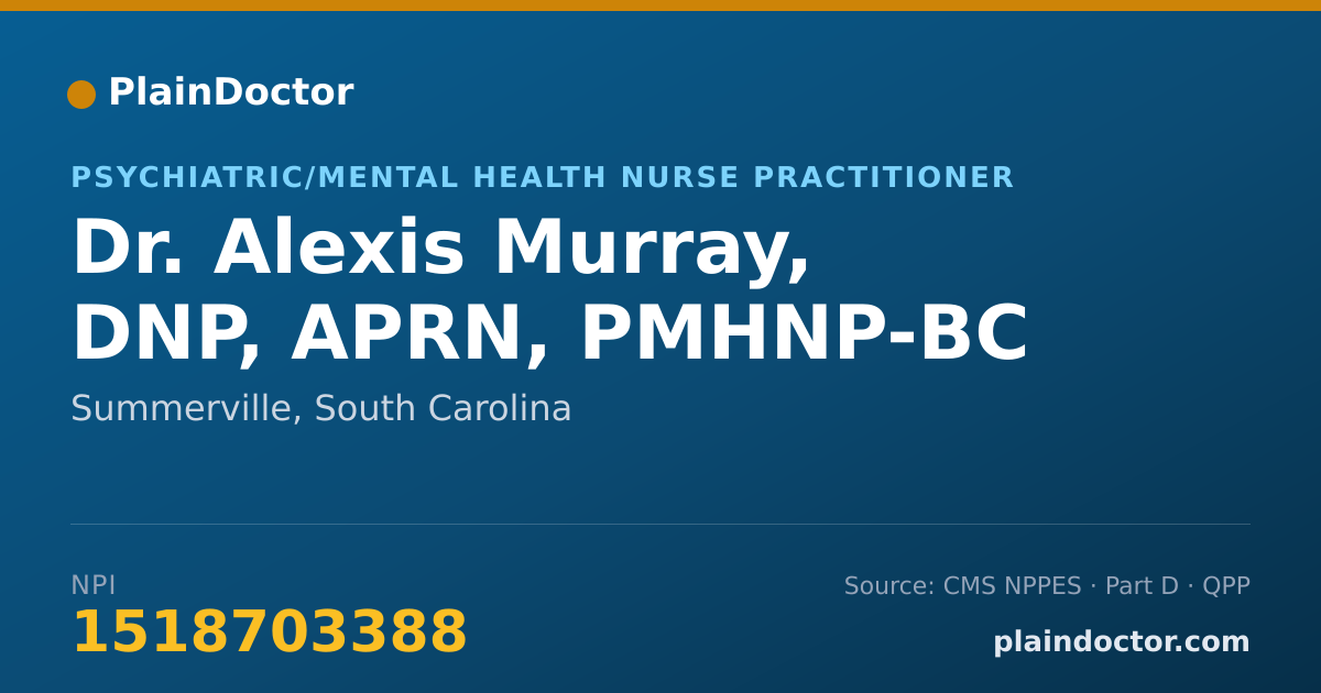 Shareable card for Alexis Murray, DNP, APRN, PMHNP-BC - Psychiatric/Mental Health Nurse Practitioner, Summerville, SC