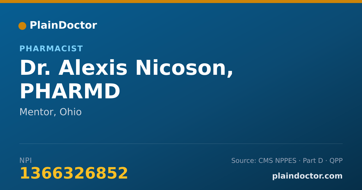 Shareable card for Alexis Nicoson, PHARMD - Pharmacist, Mentor, OH
