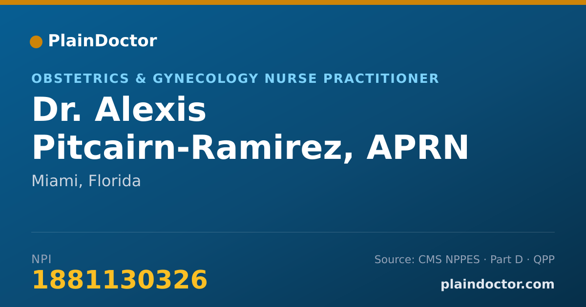 Shareable card for Alexis Pitcairn-Ramirez, APRN - Obstetrics & Gynecology Nurse Practitioner, Miami, FL