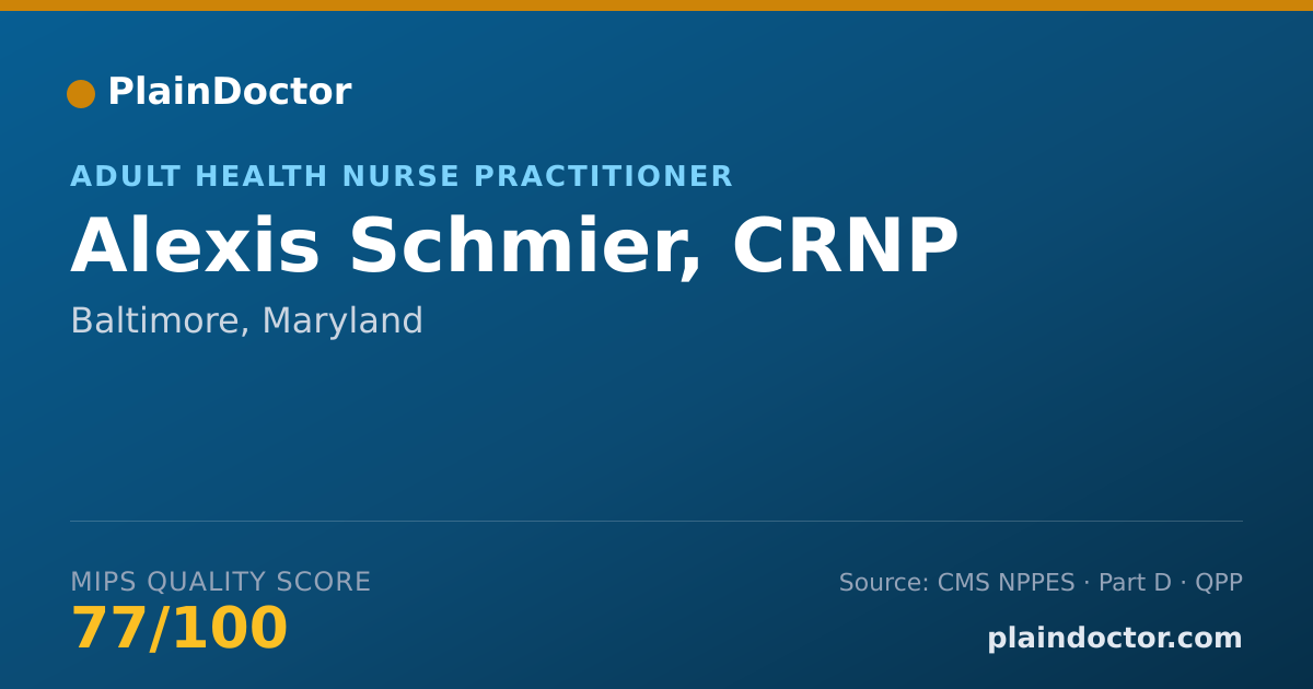 Shareable card for Alexis Schmier, CRNP - Adult Health Nurse Practitioner, Baltimore, MD