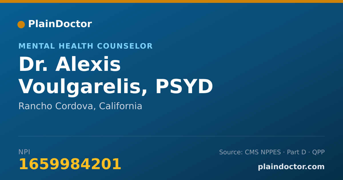 Shareable card for Alexis Voulgarelis, PSYD - Mental Health Counselor, Rancho Cordova, CA