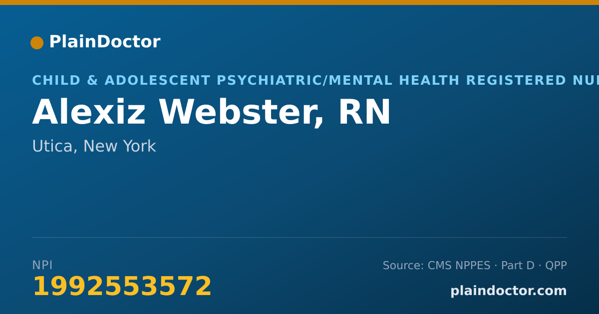 Shareable card for Alexiz Webster, RN - Child & Adolescent Psychiatric/Mental Health Registered Nurse, Utica, NY