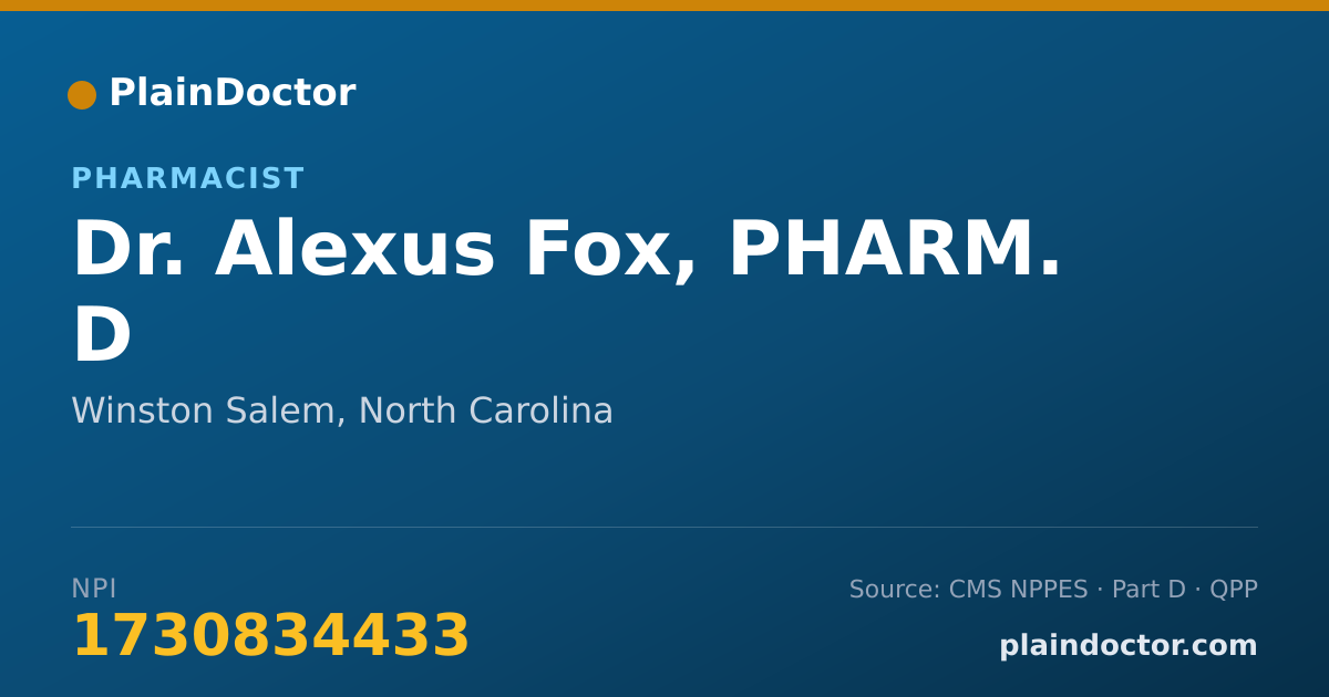 Shareable card for Alexus Fox, PHARM. D - Pharmacist, Winston Salem, NC