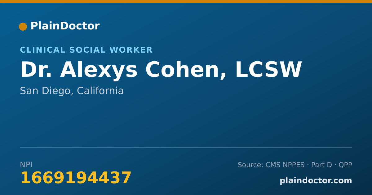 Shareable card for Alexys Cohen, LCSW - Clinical Social Worker, San Diego, CA
