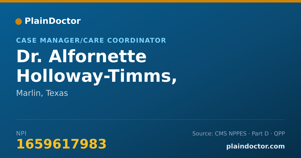 Shareable card for Alfornette Holloway-Timms, LBSW-IPR - Case Manager/Care Coordinator, Marlin, TX