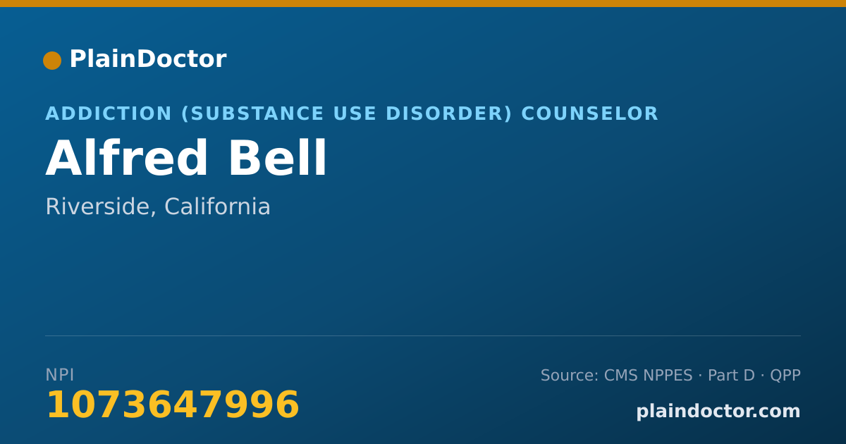 Shareable card for Alfred Bell - Addiction (Substance Use Disorder) Counselor, Riverside, CA