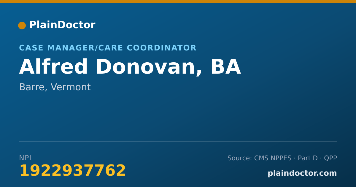 Shareable card for Alfred Donovan, BA - Case Manager/Care Coordinator, Barre, VT