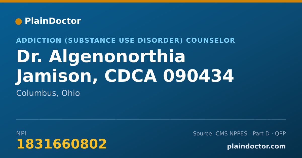 Shareable card for Algenonorthia Jamison, CDCA  090434 - Addiction (Substance Use Disorder) Counselor, Columbus, OH