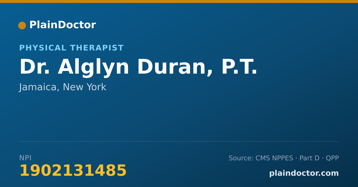 Shareable card for Alglyn Duran, P.T. - Physical Therapist, Jamaica, NY