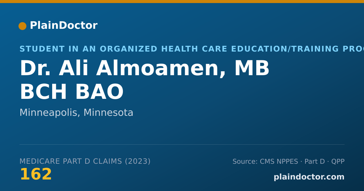 Shareable card for Ali Almoamen, MB BCH BAO - Student in an Organized Health Care Education/Training Program, Minneapolis, MN