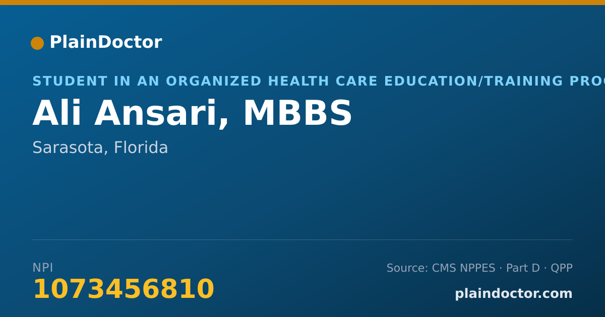 Shareable card for Ali Ansari, MBBS - Student in an Organized Health Care Education/Training Program, Sarasota, FL