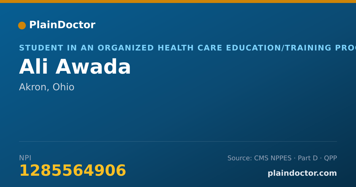 Shareable card for Ali Awada - Student in an Organized Health Care Education/Training Program, Akron, OH