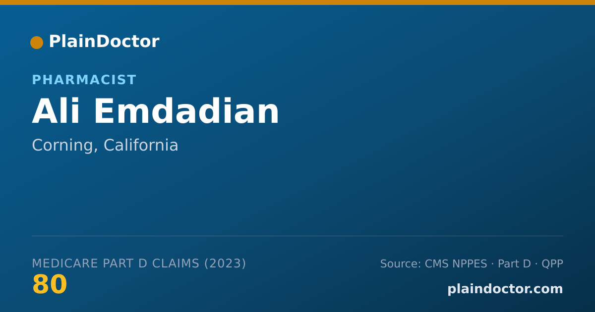 Shareable card for Ali Emdadian - Pharmacist, Corning, CA