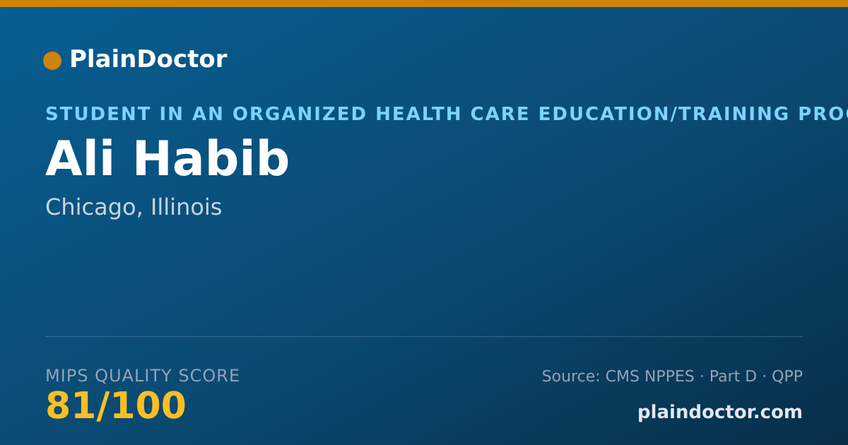 Shareable card for Ali Habib - Student in an Organized Health Care Education/Training Program, Chicago, IL