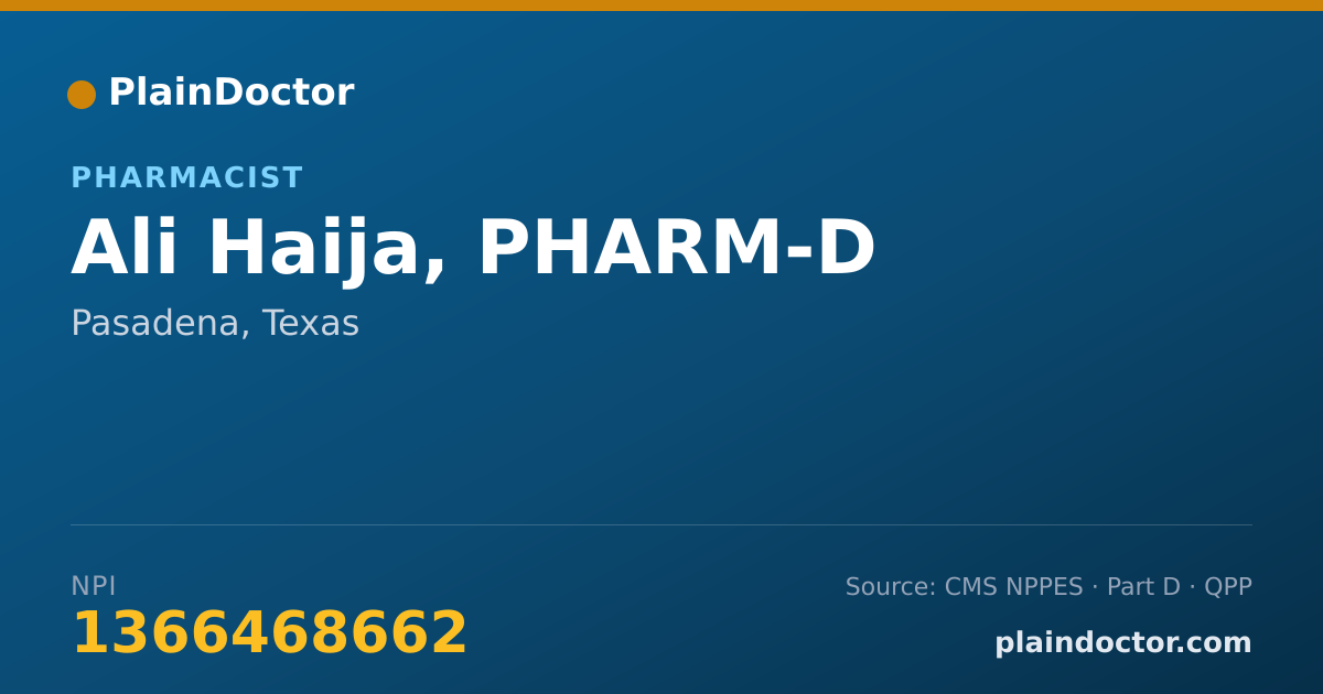 Shareable card for Ali Haija, PHARM-D - Pharmacist, Pasadena, TX