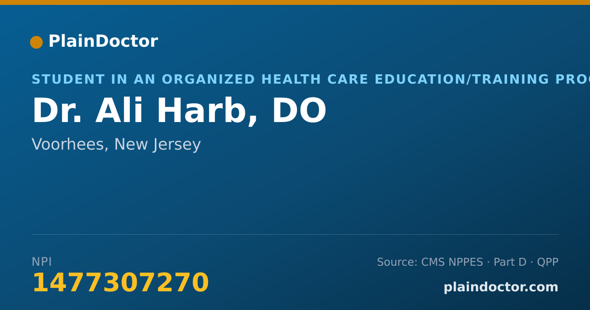 Shareable card for Ali Harb, DO - Student in an Organized Health Care Education/Training Program, Voorhees, NJ