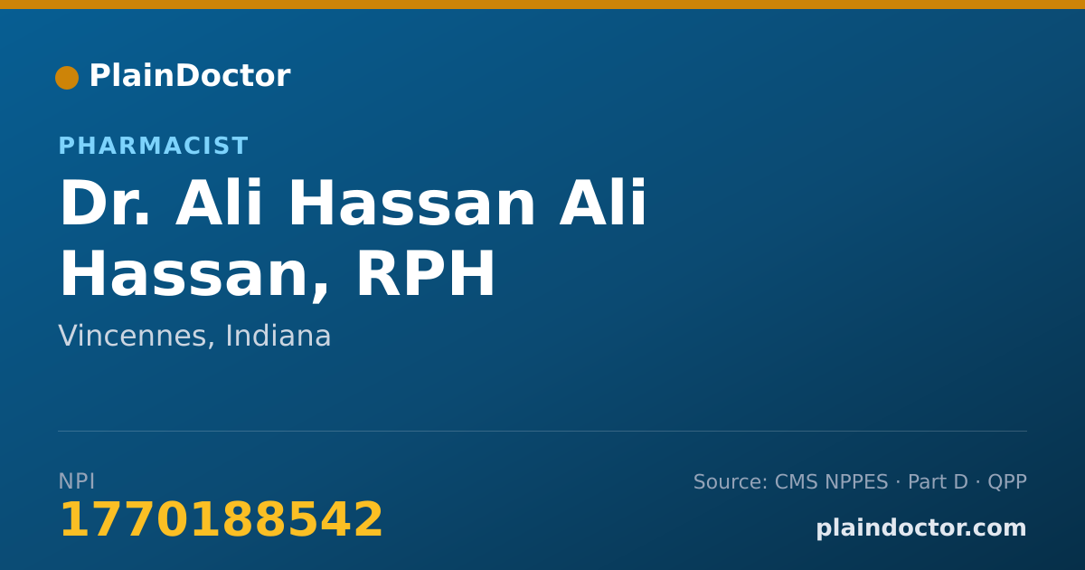 Shareable card for Ali Hassan Ali Hassan, RPH - Pharmacist, Vincennes, IN