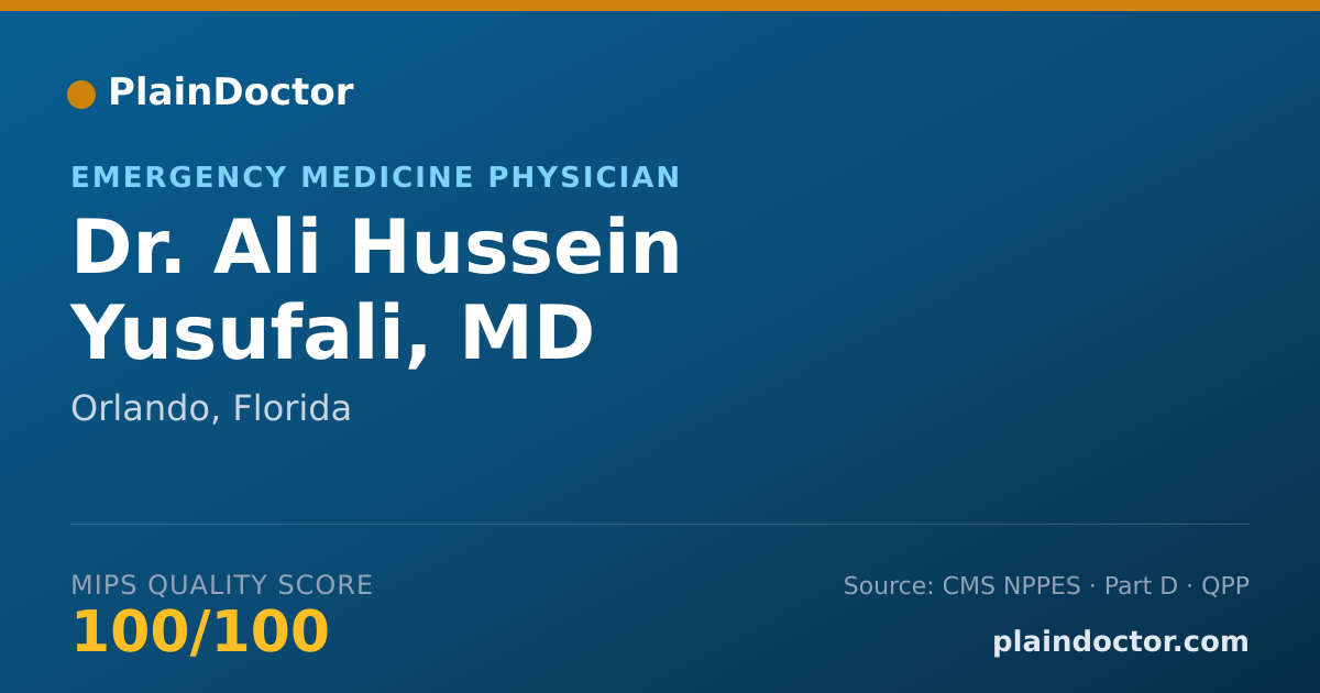 Shareable card for Ali Hussein Yusufali, MD - Emergency Medicine Physician, Orlando, FL