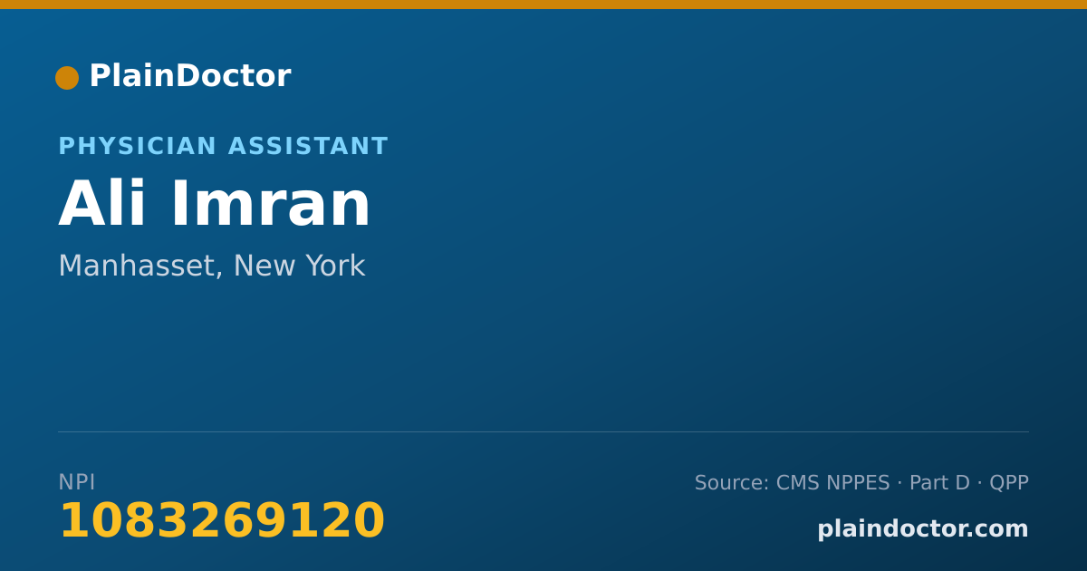 Shareable card for Ali Imran - Physician Assistant, Manhasset, NY