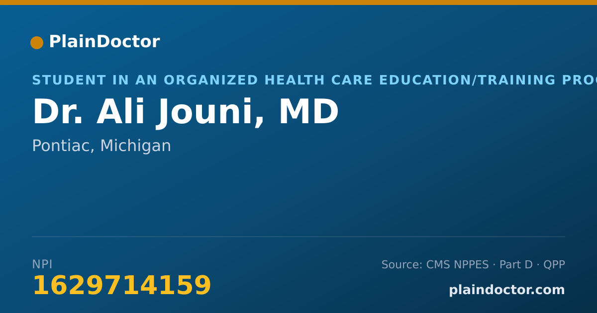 Shareable card for Ali Jouni, MD - Student in an Organized Health Care Education/Training Program, Pontiac, MI