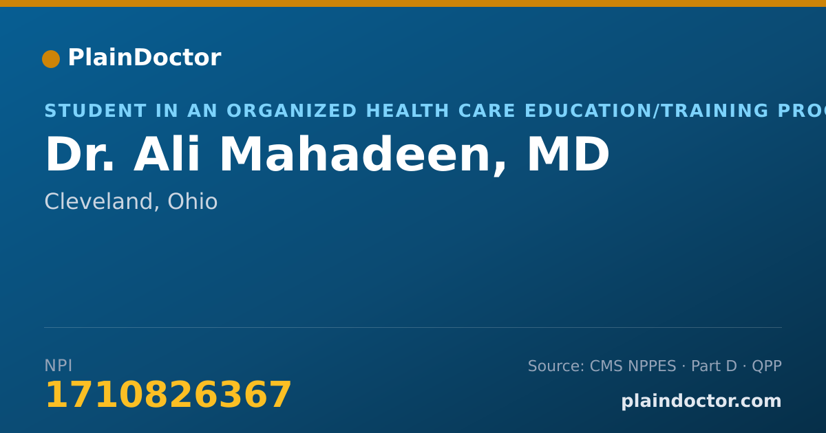 Shareable card for Ali Mahadeen, MD - Student in an Organized Health Care Education/Training Program, Cleveland, OH