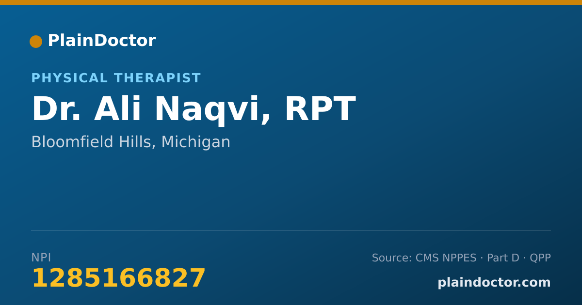 Shareable card for Ali Naqvi, RPT - Physical Therapist, Bloomfield Hills, MI