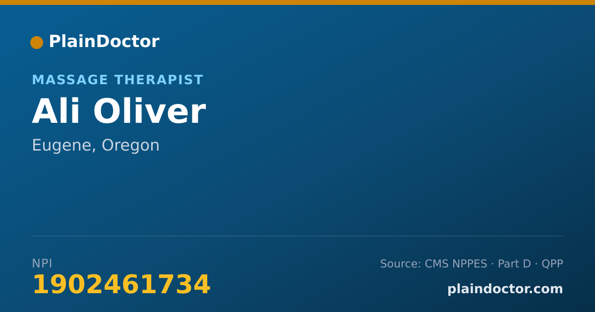 Shareable card for Ali Oliver - Massage Therapist, Eugene, OR