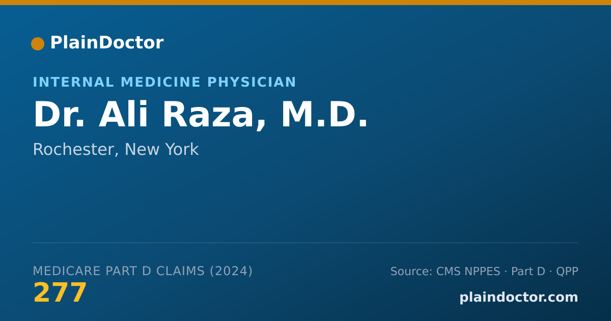 Shareable card for Ali Raza, M.D. - Internal Medicine Physician, Rochester, NY