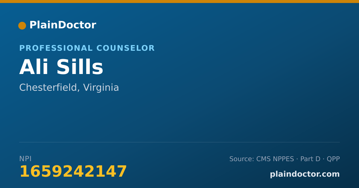 Shareable card for Ali Sills - Professional Counselor, Chesterfield, VA